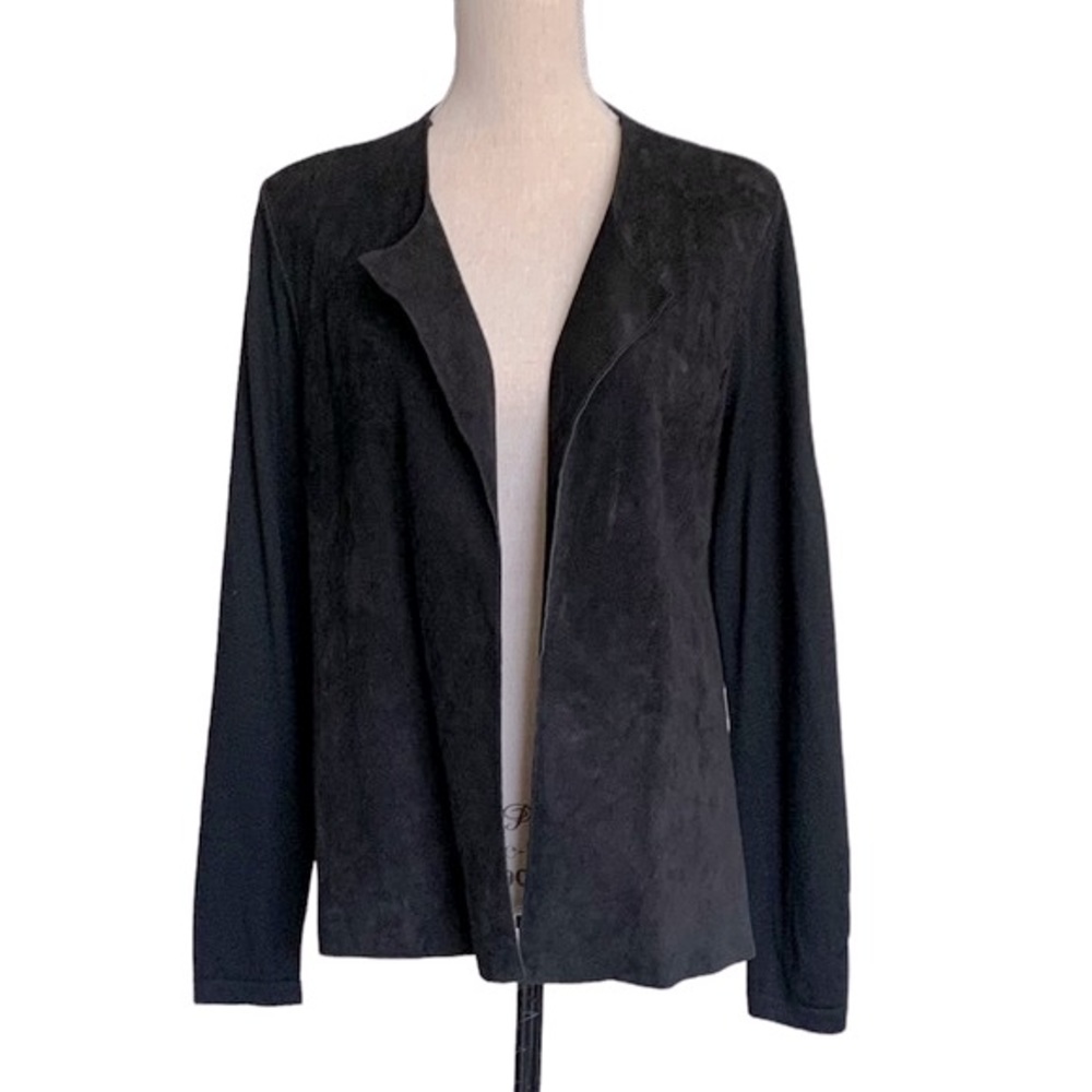 J. McLaughlin Suede Leather Merino Wool Open Front Cardigan Size Medium